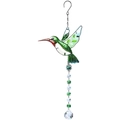 Green hummingbird suncatcher pendant with crystal beads and glass prism ball - Green Hummingbird + Crystal Ball
