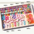 Kids hair accessory set featuring colorful bows, unicorn clips and elastic ties in 100PCS box - C80 (848PCS Boxed Set)