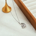 Silver crescent moon and heart pendant necklace with white cubic zirconia accents - Silver