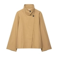 Chic camel short trench jacket with high collar and asymmetric button closure - XS / Khaki