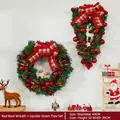 Christmas set with 40cm wreath and 50cm teardrop swag with red plaid bows and wooden deer - Style K Combo