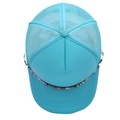 Bright blue mesh trucker hat featuring colorful bead chain and breathable fabric - M (56-58cm) / Aqua Green