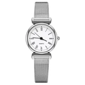Women's quartz watch with silver Milanese mesh band and white Roman numeral dial - Silver Case Roman Numerals White Dial