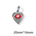 Silver vintage heart pendant with red eye motif and radial texture, size 20mm x 16mm - Heart Radiant Evil Eye Pendant (P00320S)