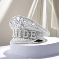 Witte bruidshoed met pailletten, parels en strassteentjes voor huwelijksfeesten - Verstelbaar / Grote Diamant Zilveren Pailletten Kapiteinspet