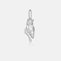 Detailed view of an S925 sterling silver owl pendant on a branch with sharp metallic finish - White Gold-Owl