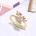 Golden eye-shaped open ring featuring pink rectangular zircons and pave crystals - Style 4 / Pink