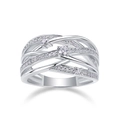 S925 Sterlingsilber mehrreihiger Ring mit glänzenden Moissanit-Steinen für Damen - US 7 / Mehrlagiger verflochtener Stil mit drei Hauptsteinen (R14051) + GRA Zertifikat / Silber