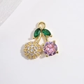 Sweet cherry pendant with pink gemstones and sparkling zircon set in gold metal - VD1659 Gold Color Zircon Cherry