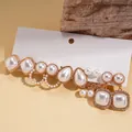 Elegant 5-pair set of gold pearl earrings featuring studs and tassel drop designs - Steel Pin - Gold (10-Piece Set)