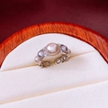 Detail view of multi-color pearls and pavé diamonds on a vintage open ring design - Champagne Pearl Open Ring / Light Coffee Gold - Multi-colored Pearl (HR2945)