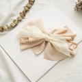 Elegant beige layered fabric bow hair clip in chic French style for women hair styling - Beige Pleated