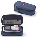 Navy blue canvas telescopic pencil case with metal zipper and internal mesh pockets - 497 Inkstone