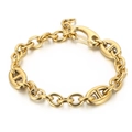 Poliertes goldplattiertes Edelstahl-Gliederarmband mit Schweinenasen-Anker-Elementen - Gold (KB150813-KLHQ)