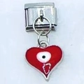 Maglia per bracciale italiano con ciondolo a cuore rosso e malocchio in acciaio argento - Malocchio Rosso