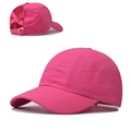 Detail view of rose red quick-dry mesh baseball cap with elastic ponytail crisscross opening - Adjustable / Rose Red