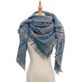 Blue plaid triangle scarf with red and white accents and soft fringe tassels - 135x135x200cm / SJ-29# Blue