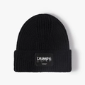 Gorro de punto negro clásico con parche de texto blanco para otoño e invierno - Talla única / Negro