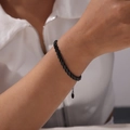 Hip hop black titanium steel bracelet with leaf-shaped oval links on female wrist - Fine 5.5mm Bracelet (E489) / Black