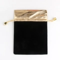 Black velvet jewelry pouch with metallic gold trim and drawstring closure for storage - 7*9cm / Black