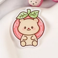 Cute yellow bear acrylic pin with pink peach background for clothing accessories - Pillow Bear