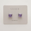 Princess cut purple zircon stud earrings in S925 sterling silver for women - 925 Silver / Lavender