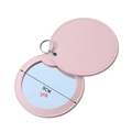 Pink portable PU leather makeup mirror with slide cover and metal keychain ring - Round Pink 2 (9CM)