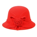 Elegant red wool felt cloche hat for women featuring a stylish 3D flower decoration - M (56-58cm) / Red