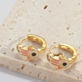 Detail von Hamsa-Hand und Evil-Eye-Ohrring mit rosa Emaille und Zirkonia - Rosa