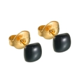Boucles d'oreilles carrées en émail noir avec finition acier inoxydable doré - E934-Noir Carré Arrondi
