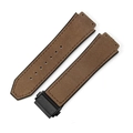 Brown suede leather watch band with black rubber lining and metal buckle closure - 19x26mm / Matte Coffee - Black Buckle
