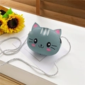 Cute blue-grey cartoon cat crossbody bag for girls with pink ears and white rope strap - Blue Cat