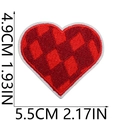 Detail of red checkered heart embroidery patch with white borders and dimensions - Red and Black Checkerboard Heart (No. 7)