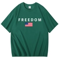 Men's dark green cotton T-shirt with white Freedom text and colorful flag print - Dark Green