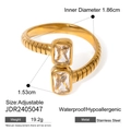 Gold plated stainless steel wrap ring featuring two rectangular zircon stones - Wrap Finger Rectangular Diamond Creative Style (JDR2405047)