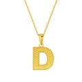 Polished gold plated letter D pendant necklace with fine circular textured relief - Letter D