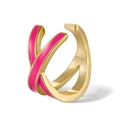 Detailed view of golden S925 silver double layer ring with pink enamel crossing design - Pink Enamel - Gold (Single)