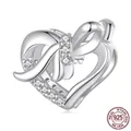 925 sterling silver heart charm with cubic zirconia bow tie for DIY bracelets - SCC2906 Gift of Love Charm