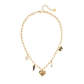 Collar de acero dorado con perla, corazón y dijes de ojo turco para mujer - Estilo de Lazo de Rayo de Mal de Ojo (2#)