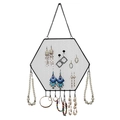 Hexagon black metal wall jewelry organizer with chain and hooks for earrings - Hexagon Black