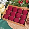 Set of 12 burgundy velvet Christmas balls with 6cm diameter in a gift box - 6cm/12Pcs / Burgundy