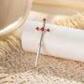 Orecchino a spada in argento con zircone rosso su piedistallo cilindrico bianco - Croce Argento Rosso (A754-3#)
