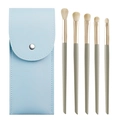 5-piece makeup brush set with light blue leather pouch and grey-green handles - Sky Blue 5Pcs Eye Brush Set