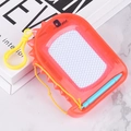Orange mini dinosaur magnetic drawing board with blue pen and yellow carabiner clip - Dinosaur Transparent Red Board