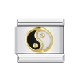 Italian charm bracelet link with gold yin yang symbol in black and white enamel - Black And White Yin Yang (Silver Base Gold Edge) / 1 Piece/Pack