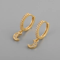 Orecchini a cerchio S925 argento oro a mezzaluna con pietre di zircone scintillanti - Piccola Luna / Oro