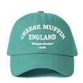 Teal cotton baseball cap with white CHEESE MUFFIN 3D embroidery and adjustable strap - One Size / Lake Green