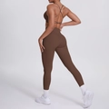 Details zum kaffeebraunen Yoga-Set mit High-Waist-Leggings und Cross-Back Sport-BH - S / Kastanienbraun