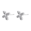 Detail view of silver flower stud earrings with sparkling cubic zirconia pavé stones - Platinum White Zirconia