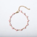 Détail du bracelet plaqué or 18K avec breloques d'oeil maléfique en cœur rose et triangle - Rose
